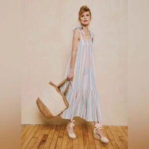 Ophelia & Indigo Maisy Dress Sz XS Striped Maxi Rainbow Boho cottagecore